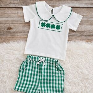Boutique Embroidered Gingham St. Patrick's Day Outfit